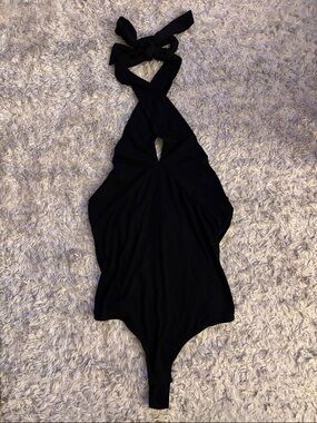 Black Halter Bodysuit with Front Keyhole